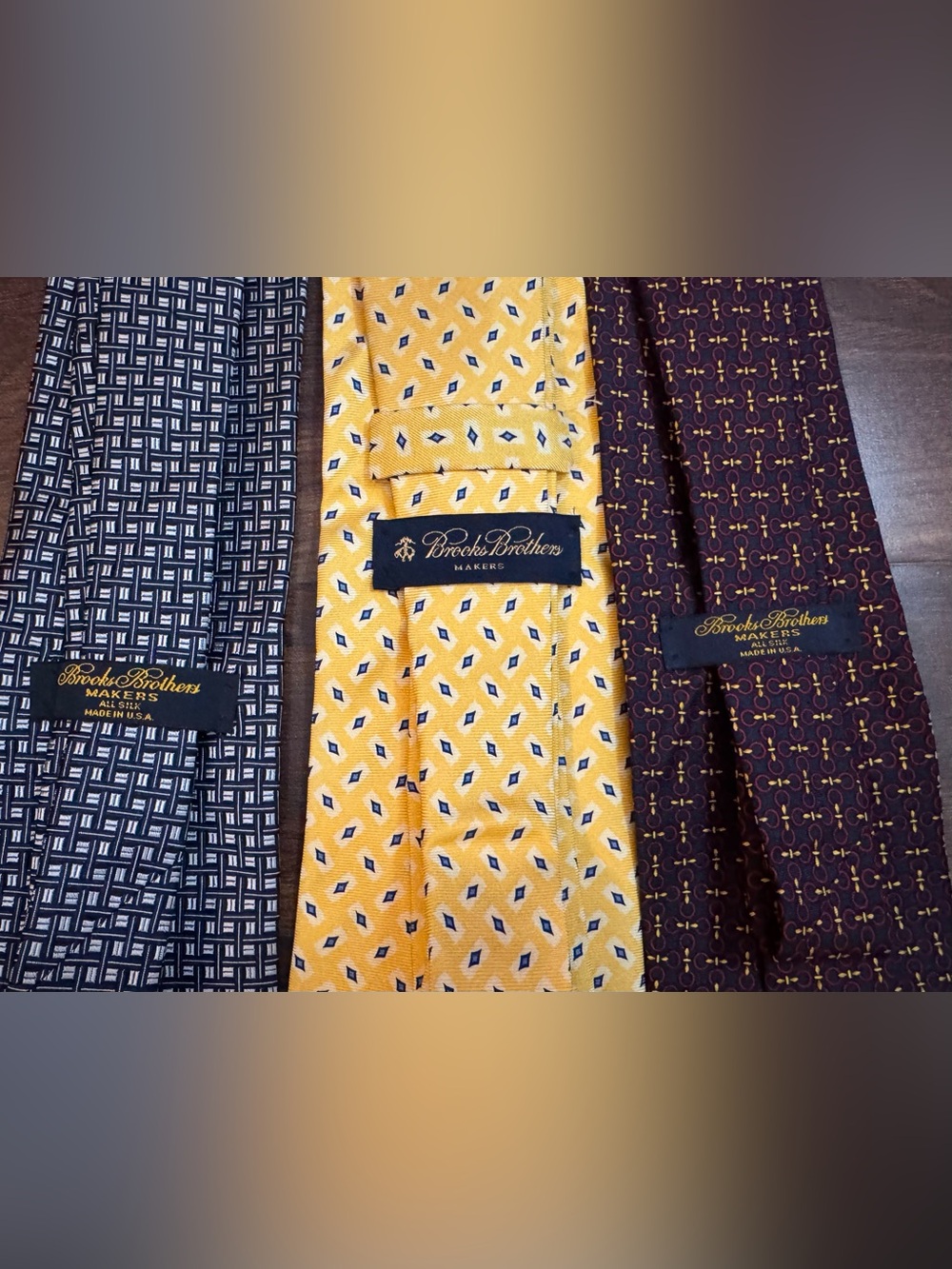 BROOKS BROTHERS Vintage Black, Yellow and Purple Silk Ties